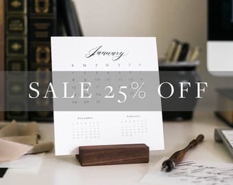 SALE 2017 calendar, desk calendar, 3 month calendar, small calendar, calendar with wood stand, calligraphy, simple - #CA100