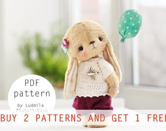 Artist Cute Teddy Bunny pattern, teddy bear bunny, teddy pattern, teddy bear pattern, bunny teddy, soft toy pattern, 4.6 inches