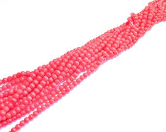 30 ROUND 4 MM BRIGHT CORAL PINK COLOR GLASS BEADS
