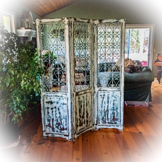 Large Antique Partition solid walnut & wrought iron