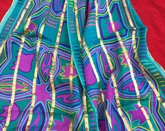 Vintage Silk Scarf Oscar De La Rents Gold Violet Green Long