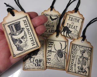 6-Gothic Halloween Tags-Halloween Decor-Halloween Gift Tags-Eat Drink and Be Scary Tags-Stamped Halloween Tags