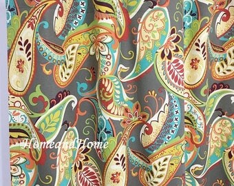 Weekend Sale Paisley Curtains Drapery Panels Window treatment Covington Whimsy Paisley Mardi Gras plum yellow green 25" x 84" 63 72 84 96 1