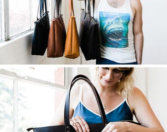 Leather Tote w/ZIPPER Huge SALE - Leather Bag Handmade Portland, Full-Grain Cowhide- Award Winning Leather Tote Portland Leather Goods