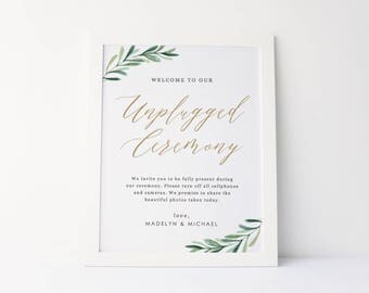 Unplugged Ceremony Sign, Wedding Unplugged Sign, Wedding Signs, Printable Wedding Sign, 8x10, Edit in Word or Pages, #SG