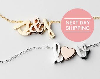 New Item - Gold Initial Charm Necklace - REGULAR SIZE - Initial Necklace Letter Necklace Friendship gift for her - RCIN
