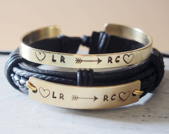 Personalized Couples Bracelets, His and her Couples Bracelets leather, boyfriend and girlfriend, Personalized Bracelet couples bracelets set