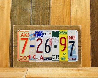 3 / 5 / 10 / 15 / 20 / 25/ 30 Year Wedding Anniversary Date Aluminum Tin 10th Tenth Year Repurposed License Plates Sign Gift for Him or Her
