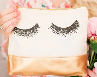 Eyelash Gold Leather Makeup Bag, Makeup Brush Holder, Makeup Organizer, Cosmetic Pouch, Storage Back To School, Pencil Pouch, Pencil Bag