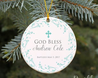 Christening Ornament Baptism Ornament God Bless Baby Boy Personalized Gift Christmas Ornament Boys Baptism Gift Custom Gift for Baptism