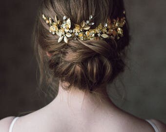 Wedding Headpiece, Gold Leaf Headpiece, Woodland, Grecian Hairpiece, Bridal Back Headpiece,Wedding Hair Vine,Leaf Halo, Bridal Crown