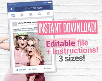 DIY Personalizable Facebook Style Frame / Editable / Social Media Photo Prop / INSTANT DOWNLOAD / Photo booth / Prop