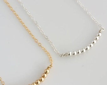 Gold Beaded Bar Necklace, Delicate Gold Layering Necklace, Silver Layering Necklace, Everyday Necklace, Gift for Her, LEILAJewelryshop, N277