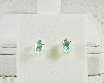 Mercury Mist Mystic Topaz 1.10 TCW 6 x 4 MM Oval Cut Stud Earrings