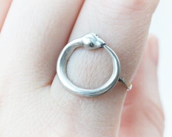 Ouroboros ring, CUSTOM SIZE! victorian revival bronze or sterling ring, brass, copper, snake, with patina, animal, stacking ring, infinity