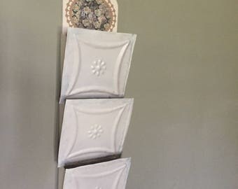 Vintage mail holder, exclusive one of a kind, wall mail sorter. Made from antique ceiling tiles affixed to each slot.