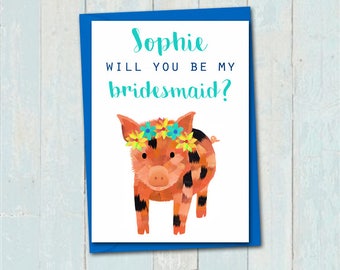 Personalised will you be my bridesmaid card, Fun cute bridesmaid flower girl card, Will you be my maid of honour card, Fun bridal party card