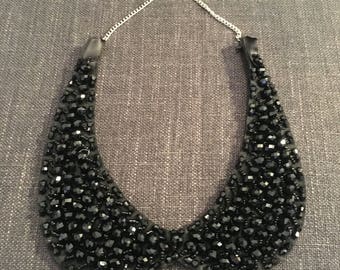 Beautiful Black, Beaded Peter Pan Collar Necklace with Adjustsble Chain