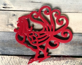 Thanksgiving Table Decor - Rustic Rooster Decor - Hostess Gift - Farmhouse Kitchen Wall Decor - Cast Iron Trivet - Rooster Kitchen Decor