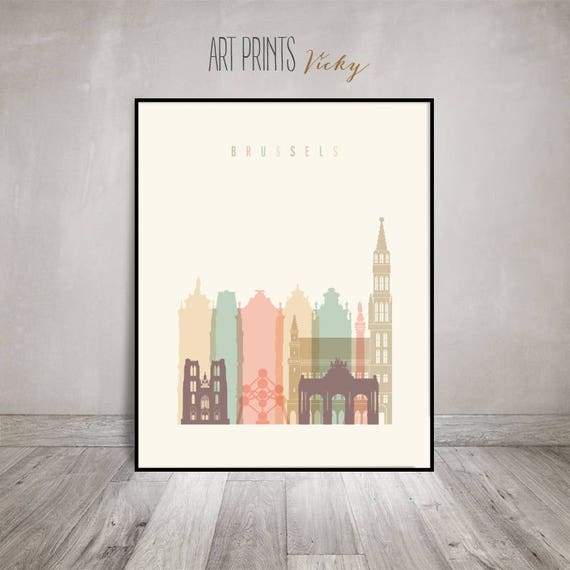 Brussels print Poster Wall art Brussels skyline Belgium