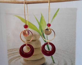 dark red sequin gold earrings