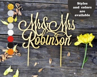 Cake Topper Wedding Cake Toppers for wedding Custom Personalized Monogram Finally Mr and Mrs Happily Ever after glitter gold silver