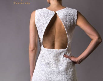 Summer Lace Dress by TAVROVSKA, Cotton Lining, White Summer Cocktail Dress, White Guipure, Open Back