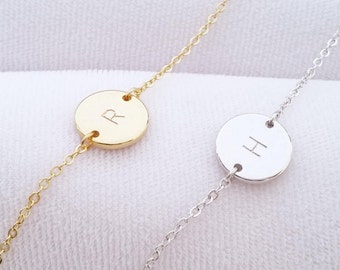 Custom Initial Bracelet, Initial Bracelet, Personalized Disc Bracelet, Initial Charm, Letter Bracelet, Bridesmaid gift
