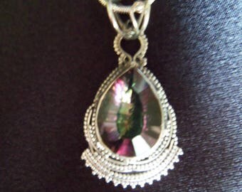 thumbnail image 2 of 1 Inch Vintage Style Mystic Topaz Silver Drop Necklace Pendant – Multicolor Teardrop 2 of 6