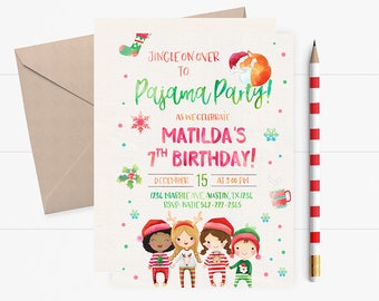 Christmas Pajama Party Invitations, Christmas Pajama Birthday Invitation, Pajama Party Invite, Holiday Pajama Invites, Pajama and Pancakes,