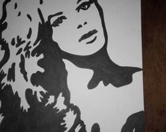 black and white drawing Brigitte bardot