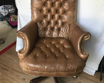 Sam Moore Distressed Chesterfied Style Leather Swivel Office Chair