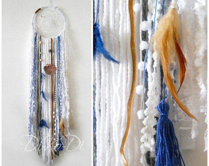 Large dream catcher white Extra wall hanging Boho dreamcatcher blue white Home living dreamcatcher large bohemian decor Gigantic dreamcatcer