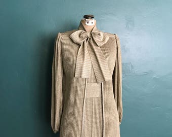 Francesca for Damon. 60s Dress. Silver Metallic Dress. Vintage Knitwear Dress. 60s Vintage Dress. Dress with Cape. Vintage Evening Wear