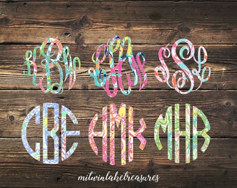 Lilly Pulitzer Monogram Decal / Custom Pattern Monogram, Size, Color / Car, Yeti, Tumbler, Wall Sticker, Gift Under 5, Fancy or Circle