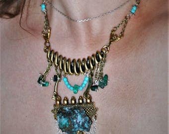 Chrysocolla and Malachite "Tillit" bib necklace