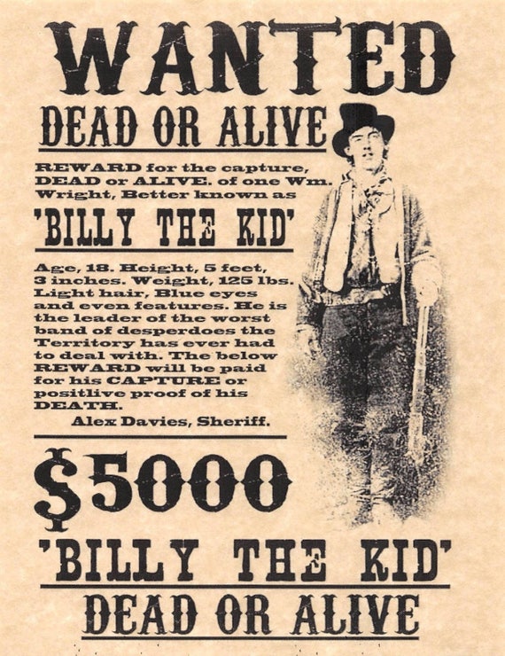 Billy The Kid Dead Or Alive Wanted Poster Flyer Poster