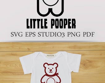 Little Pooper onesie design. Baby clothing design in SVG EPS. Heat Transfer DIY. Teddy Bear svg, nursery clipart, cute file for cricut svg