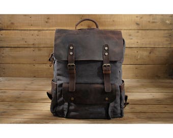 Leather Backpack, Laptop Backpack, Waxed Canvas Backpack, Leather Backpack Man, Leather Satchel Backpack, Personalised Backpack