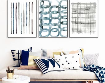 Set of 3 prints,blue gray printables,wall art set of 3,contempirary prints,minimalist wall art,instant download printable art,watercolor art
