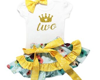 2nd Birthday Outfit Girl with Ruffled Skirt, Second Birthday Outfit, Birthday Outfit, Birthday Girl, 2nd Birthday Skirt, Toddler Birthday