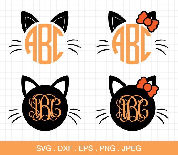 Download Cat halloween monogram frames SVG Cat bow Halloween Monogram