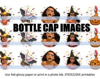 Moana Halloween printables 4x6 - 1" circles, bottle cap images, stickers