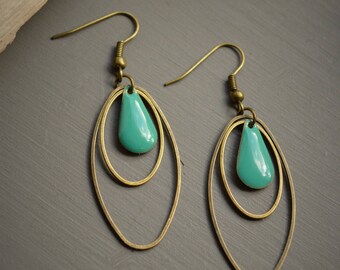 bronze 2 color oval turquoise earrings