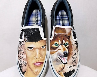 Twilight Movie Hand Painted Shoes Team Jacob Werewolf Slip On Skate Womens Size 7