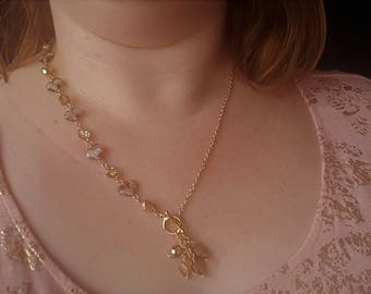 Gold Asymmetrical Statement Necklace, Crystal Necklace, Crystal Earrings, Statement Jewelry Set,