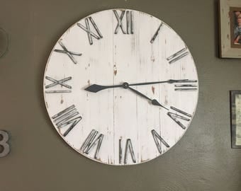 30" White Farmhouse Clock, White Home Decor, Farmhouse Wall Clock, Oversized Wall Clock, Shiplap Decor, Farmhouse Decor, Rustic Decor