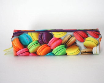 Macaron Pencil Case, Makeup Brush Bag, Rectangular Pouch, Desserts bag, French Macaron
