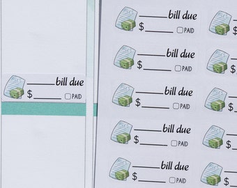 24 WRITE ON Bill Due Kawaii Stickers // Planner Stickers for Erin Condren, Plum Paper, Happy Planners. Cute kawaii writable expenses sticker