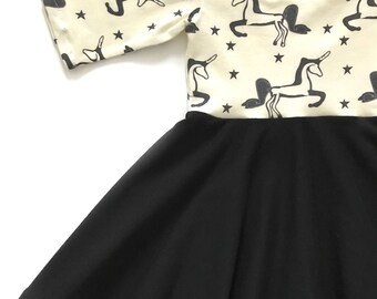 Unicorn Twirl Dress / Unicorn Dress / Black White Twirl Dress / Toddler Twirl Dress / Girl Twirl Dress / Baby Twirl Dress / Summer Dress